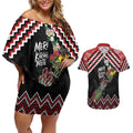 New Zealand Christmas Taniko Poutama Couples Matching Off Shoulder Short Dress and Hawaiian Shirt Flora Map with Birds - Aussie Hoodie