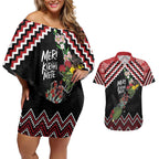 New Zealand Christmas Taniko Poutama Couples Matching Off Shoulder Short Dress and Hawaiian Shirt Flora Map with Birds - Aussie Hoodie