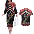 New Zealand Christmas Taniko Poutama Couples Matching Off The Shoulder Long Sleeve Dress and Hawaiian Shirt Flora Map with Birds - Aussie Hoodie