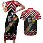 New Zealand Christmas Taniko Poutama Couples Matching Short Sleeve Bodycon Dress and Hawaiian Shirt Flora Map with Birds - Aussie Hoodie