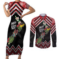 New Zealand Christmas Taniko Poutama Couples Matching Short Sleeve Bodycon Dress and Long Sleeve Button Shirt Flora Map with Birds - Aussie Hoodie