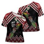 New Zealand Christmas Taniko Poutama Cross Shoulder Shirt Flora Map with Birds - Aussie Hoodie