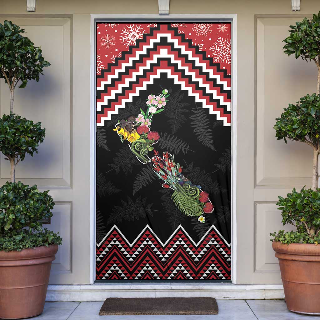 New Zealand Christmas Taniko Poutama Door Cover Flora Map with Birds - Aussie Hoodie