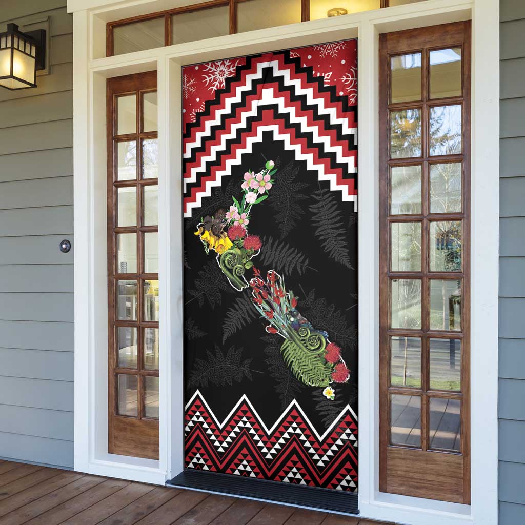 New Zealand Christmas Taniko Poutama Door Cover Flora Map with Birds - Aussie Hoodie