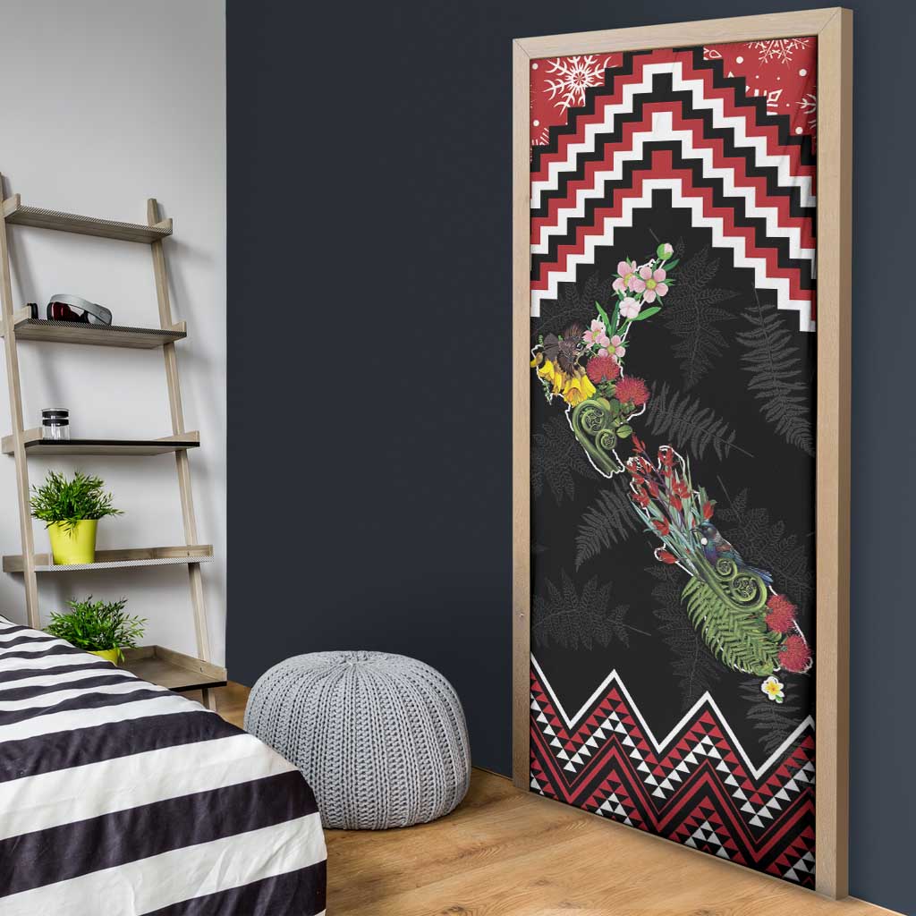 New Zealand Christmas Taniko Poutama Door Cover Flora Map with Birds - Aussie Hoodie