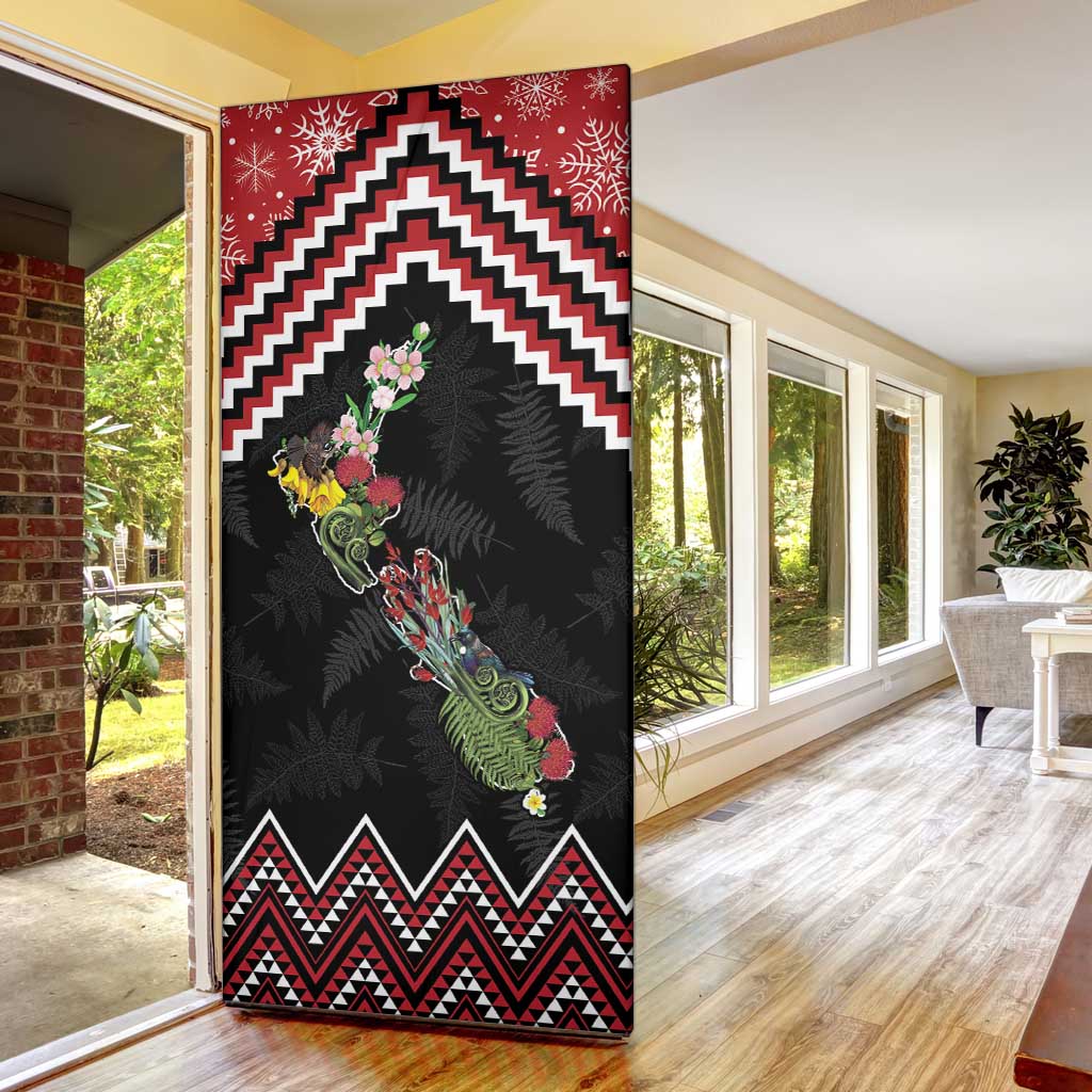 New Zealand Christmas Taniko Poutama Door Cover Flora Map with Birds - Aussie Hoodie