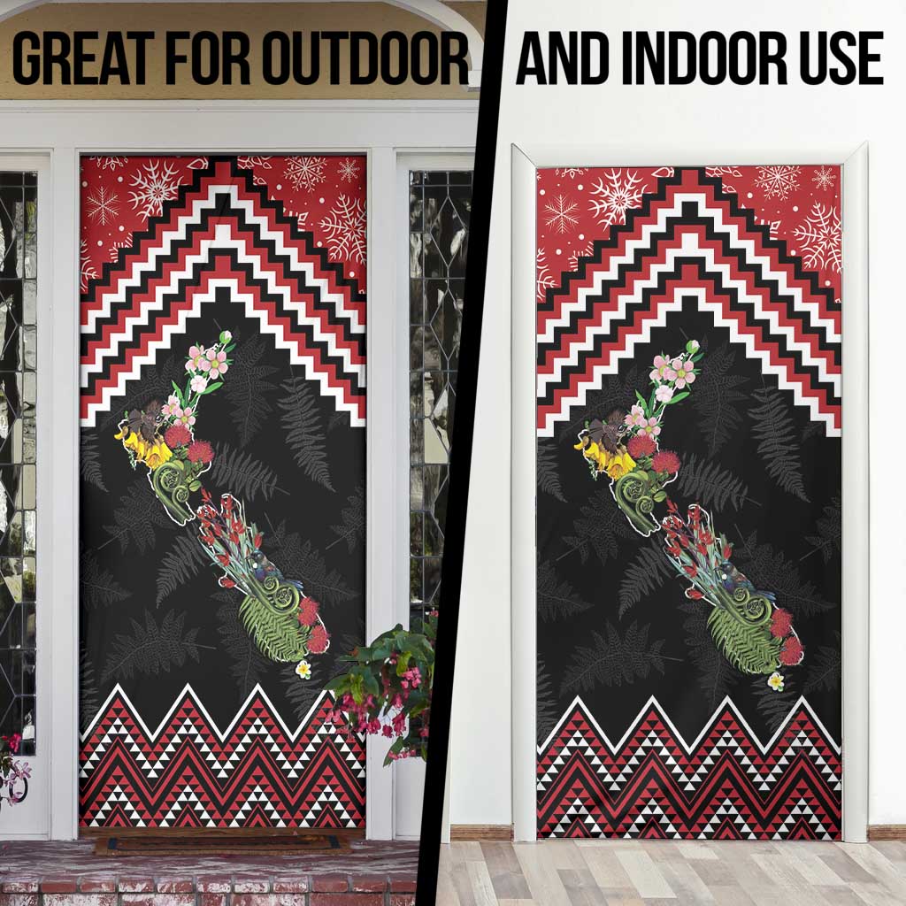 New Zealand Christmas Taniko Poutama Door Cover Flora Map with Birds - Aussie Hoodie