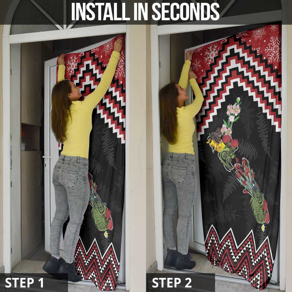 New Zealand Christmas Taniko Poutama Door Cover Flora Map with Birds - Aussie Hoodie