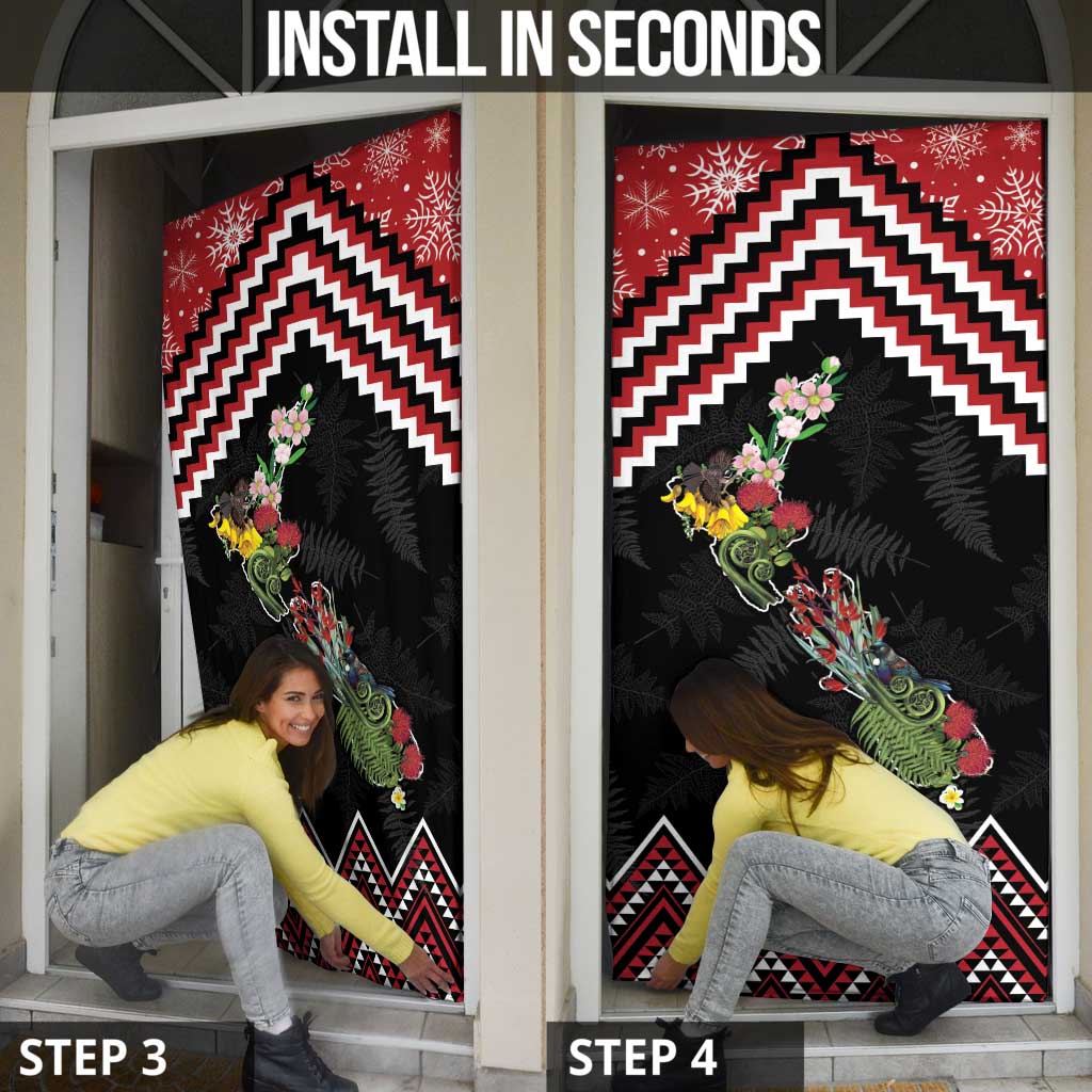 New Zealand Christmas Taniko Poutama Door Cover Flora Map with Birds - Aussie Hoodie