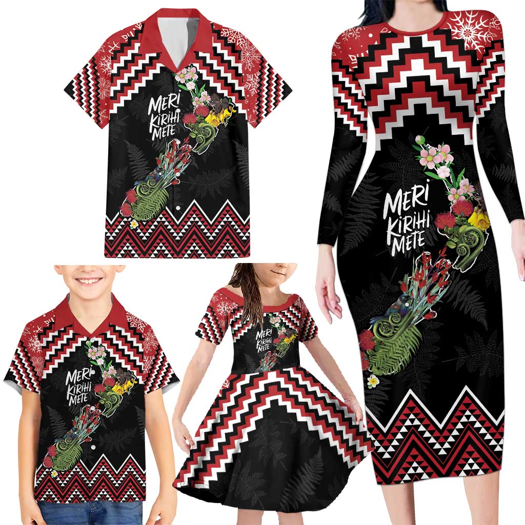 New Zealand Christmas Taniko Poutama Family Matching Long Sleeve Bodycon Dress and Hawaiian Shirt Flora Map with Birds - Aussie Hoodie