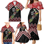 New Zealand Christmas Taniko Poutama Family Matching Mermaid Dress and Hawaiian Shirt Flora Map with Birds - Aussie Hoodie