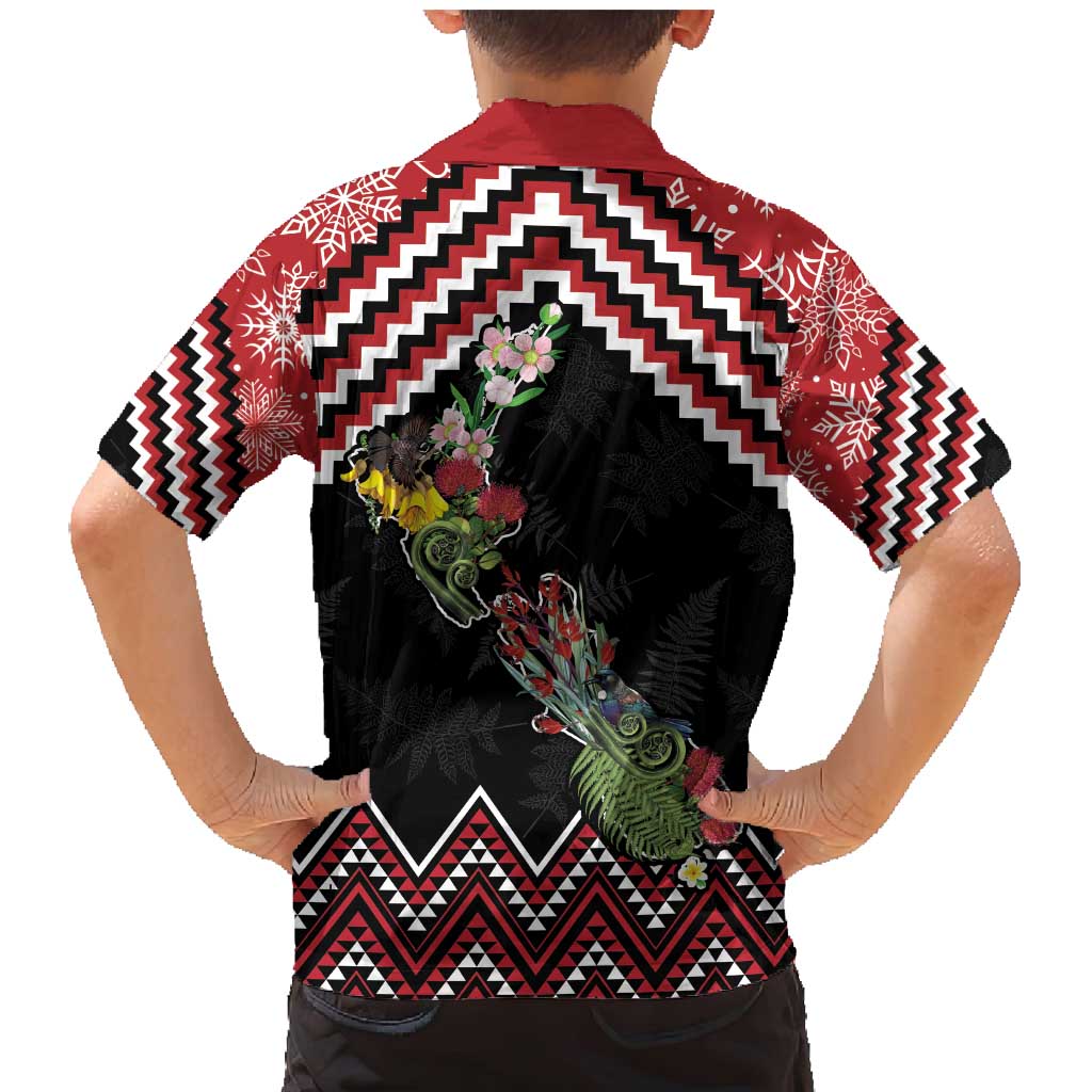 New Zealand Christmas Taniko Poutama Family Matching Mermaid Dress and Hawaiian Shirt Flora Map with Birds - Aussie Hoodie