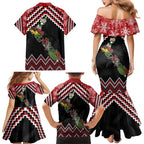 New Zealand Christmas Taniko Poutama Family Matching Mermaid Dress and Hawaiian Shirt Flora Map with Birds - Aussie Hoodie