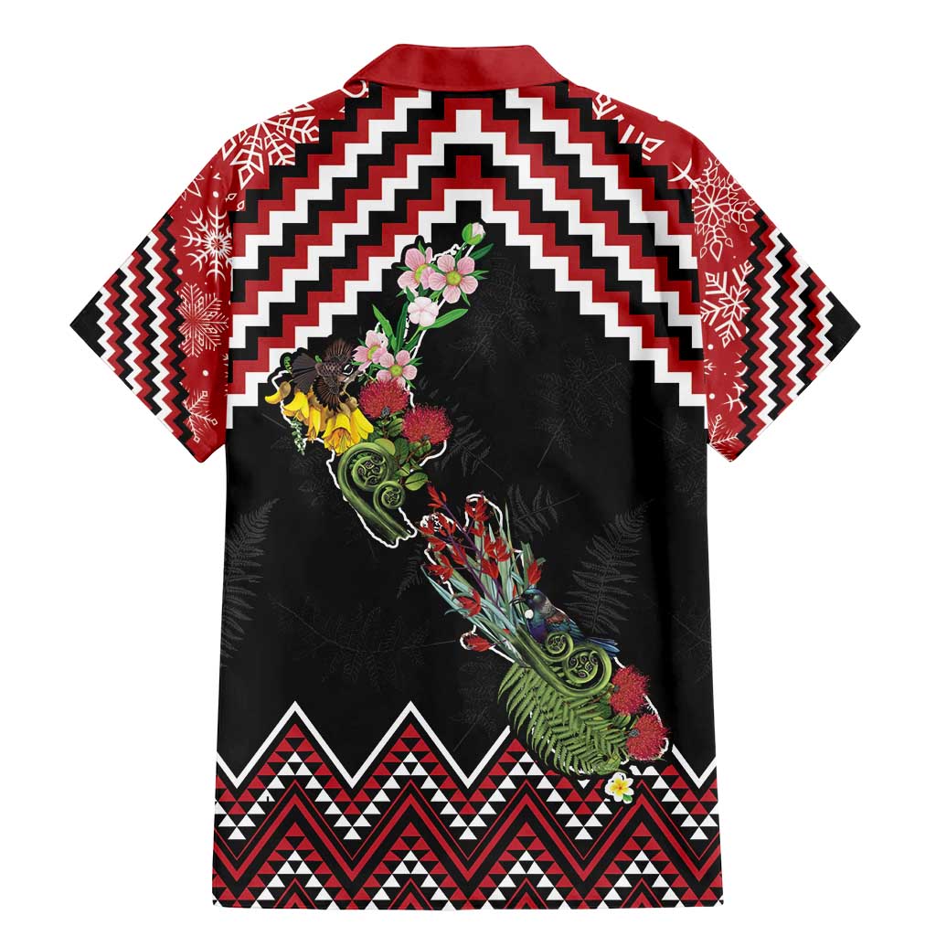 New Zealand Christmas Taniko Poutama Family Matching Mermaid Dress and Hawaiian Shirt Flora Map with Birds - Aussie Hoodie