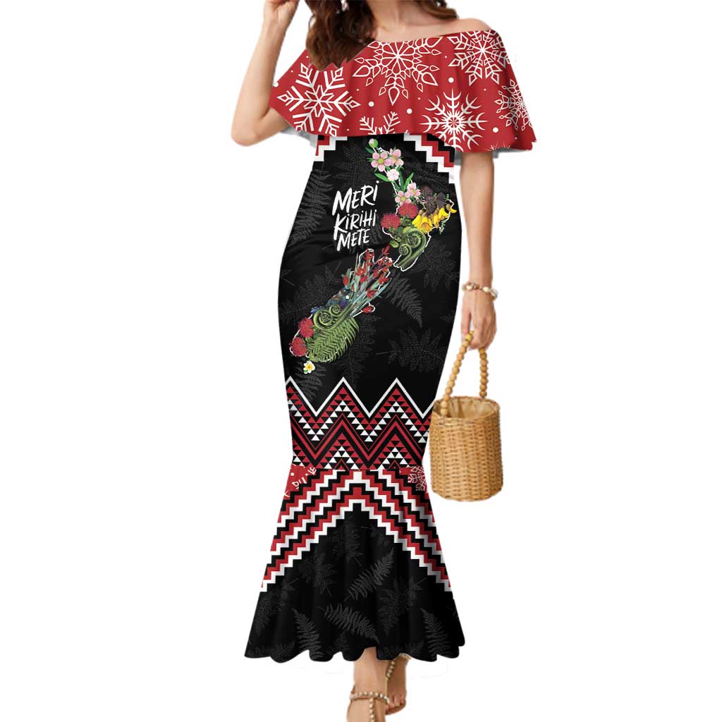 New Zealand Christmas Taniko Poutama Family Matching Mermaid Dress and Hawaiian Shirt Flora Map with Birds - Aussie Hoodie