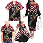 New Zealand Christmas Taniko Poutama Family Matching Off The Shoulder Long Sleeve Dress and Hawaiian Shirt Flora Map with Birds - Aussie Hoodie