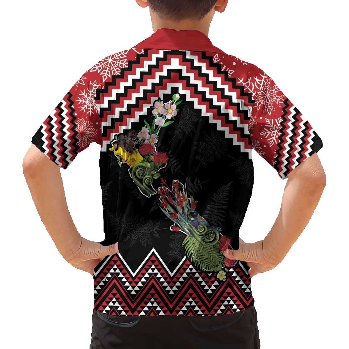 New Zealand Christmas Taniko Poutama Family Matching Off The Shoulder Long Sleeve Dress and Hawaiian Shirt Flora Map with Birds - Aussie Hoodie