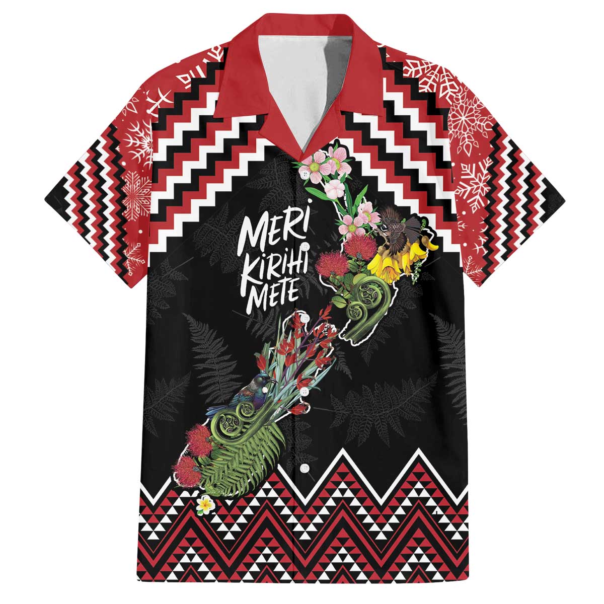 New Zealand Christmas Taniko Poutama Family Matching Off The Shoulder Long Sleeve Dress and Hawaiian Shirt Flora Map with Birds - Aussie Hoodie