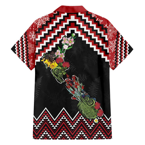 New Zealand Christmas Taniko Poutama Family Matching Off The Shoulder Long Sleeve Dress and Hawaiian Shirt Flora Map with Birds - Aussie Hoodie