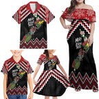 New Zealand Christmas Taniko Poutama Family Matching Off Shoulder Maxi Dress and Hawaiian Shirt Flora Map with Birds - Aussie Hoodie