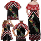 New Zealand Christmas Taniko Poutama Family Matching Off Shoulder Maxi Dress and Hawaiian Shirt Flora Map with Birds - Aussie Hoodie