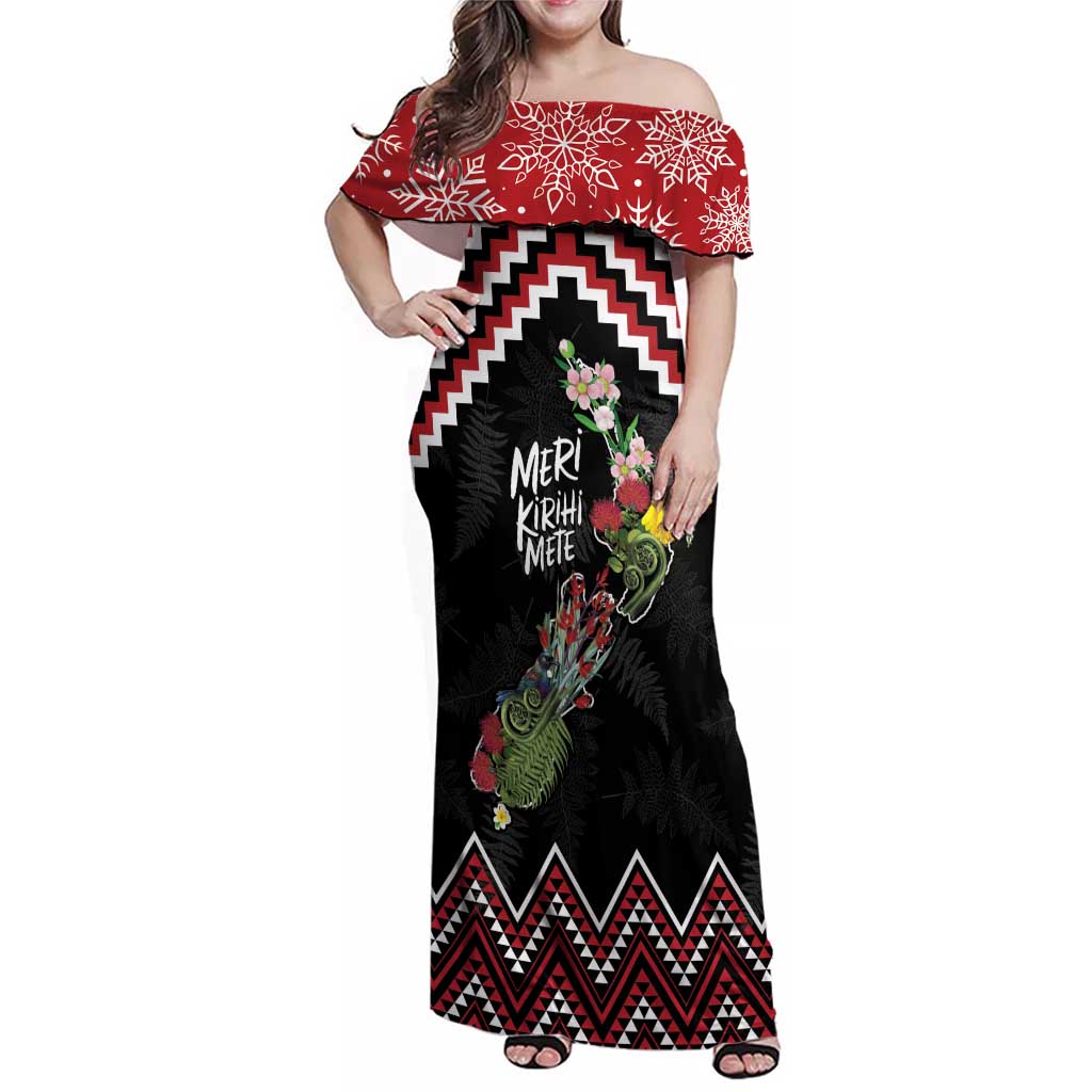 New Zealand Christmas Taniko Poutama Family Matching Off Shoulder Maxi Dress and Hawaiian Shirt Flora Map with Birds - Aussie Hoodie