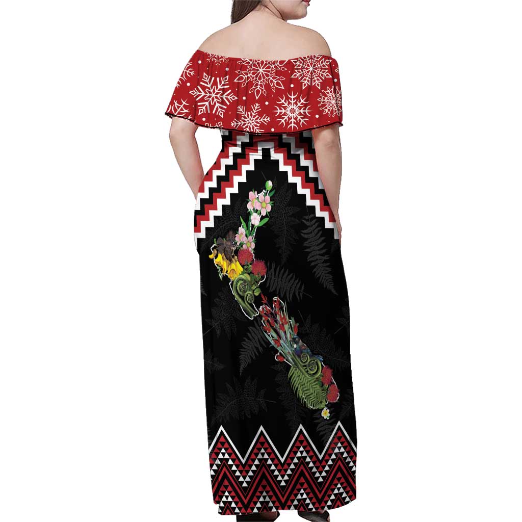 New Zealand Christmas Taniko Poutama Family Matching Off Shoulder Maxi Dress and Hawaiian Shirt Flora Map with Birds - Aussie Hoodie