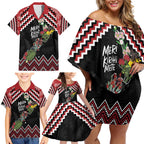 New Zealand Christmas Taniko Poutama Family Matching Off Shoulder Short Dress and Hawaiian Shirt Flora Map with Birds - Aussie Hoodie