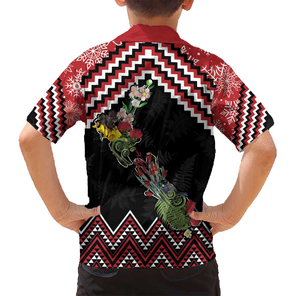 New Zealand Christmas Taniko Poutama Family Matching Off Shoulder Short Dress and Hawaiian Shirt Flora Map with Birds - Aussie Hoodie