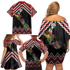 New Zealand Christmas Taniko Poutama Family Matching Off Shoulder Short Dress and Hawaiian Shirt Flora Map with Birds - Aussie Hoodie