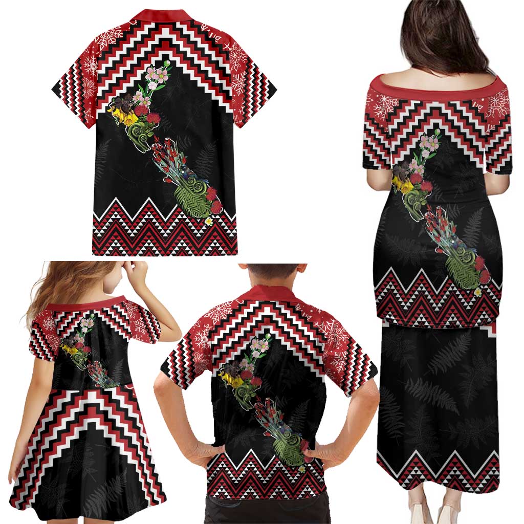 New Zealand Christmas Taniko Poutama Family Matching Puletasi and Hawaiian Shirt Flora Map with Birds - Aussie Hoodie