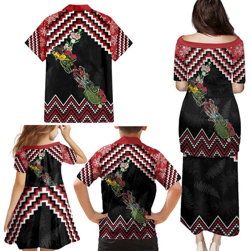 New Zealand Christmas Taniko Poutama Family Matching Puletasi and Hawaiian Shirt Flora Map with Birds - Aussie Hoodie