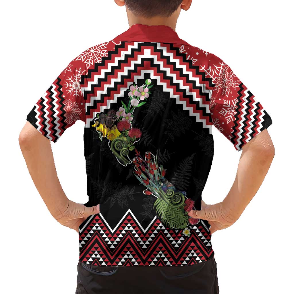 New Zealand Christmas Taniko Poutama Family Matching Short Sleeve Bodycon Dress and Hawaiian Shirt Flora Map with Birds - Aussie Hoodie