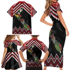New Zealand Christmas Taniko Poutama Family Matching Short Sleeve Bodycon Dress and Hawaiian Shirt Flora Map with Birds - Aussie Hoodie
