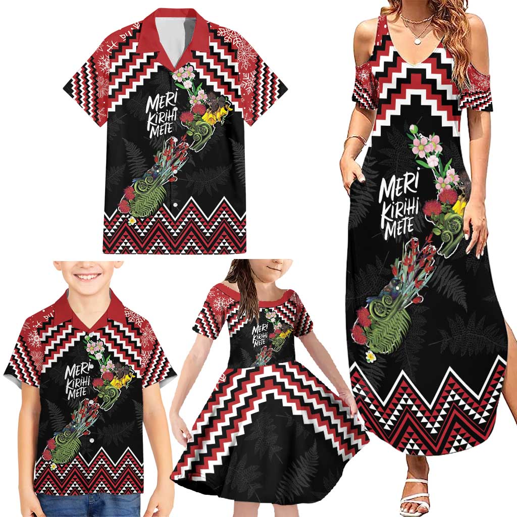 New Zealand Christmas Taniko Poutama Family Matching Summer Maxi Dress and Hawaiian Shirt Flora Map with Birds - Aussie Hoodie