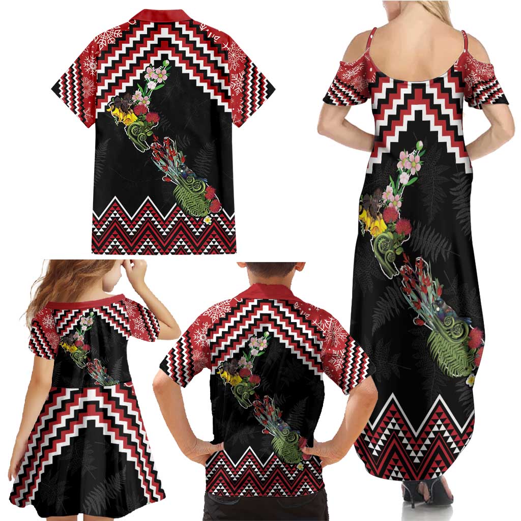 New Zealand Christmas Taniko Poutama Family Matching Summer Maxi Dress and Hawaiian Shirt Flora Map with Birds - Aussie Hoodie