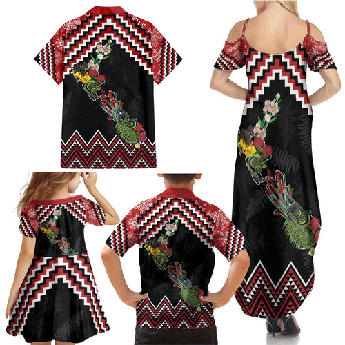 New Zealand Christmas Taniko Poutama Family Matching Summer Maxi Dress and Hawaiian Shirt Flora Map with Birds - Aussie Hoodie