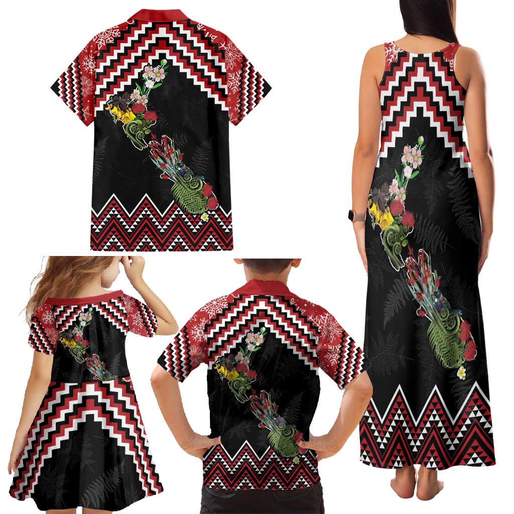 New Zealand Christmas Taniko Poutama Family Matching Tank Maxi Dress and Hawaiian Shirt Flora Map with Birds - Aussie Hoodie