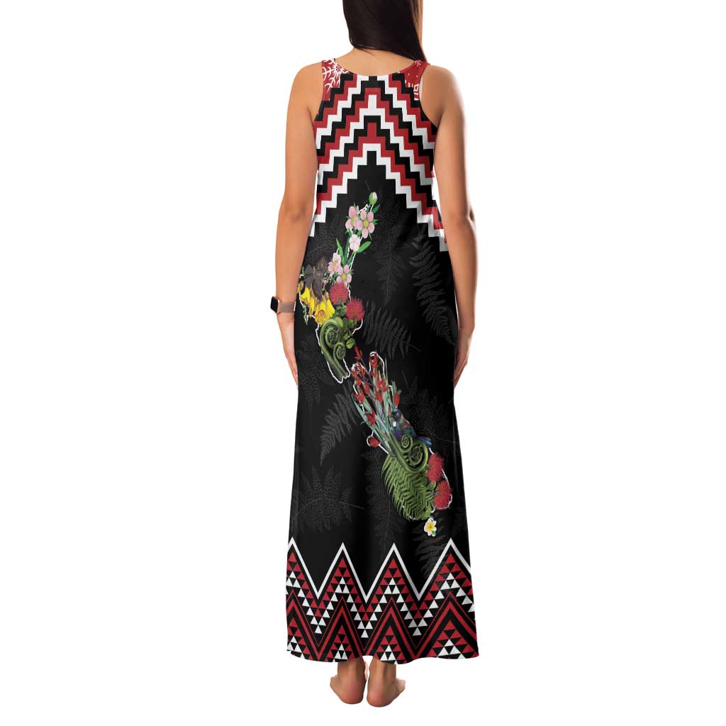 New Zealand Christmas Taniko Poutama Family Matching Tank Maxi Dress and Hawaiian Shirt Flora Map with Birds - Aussie Hoodie