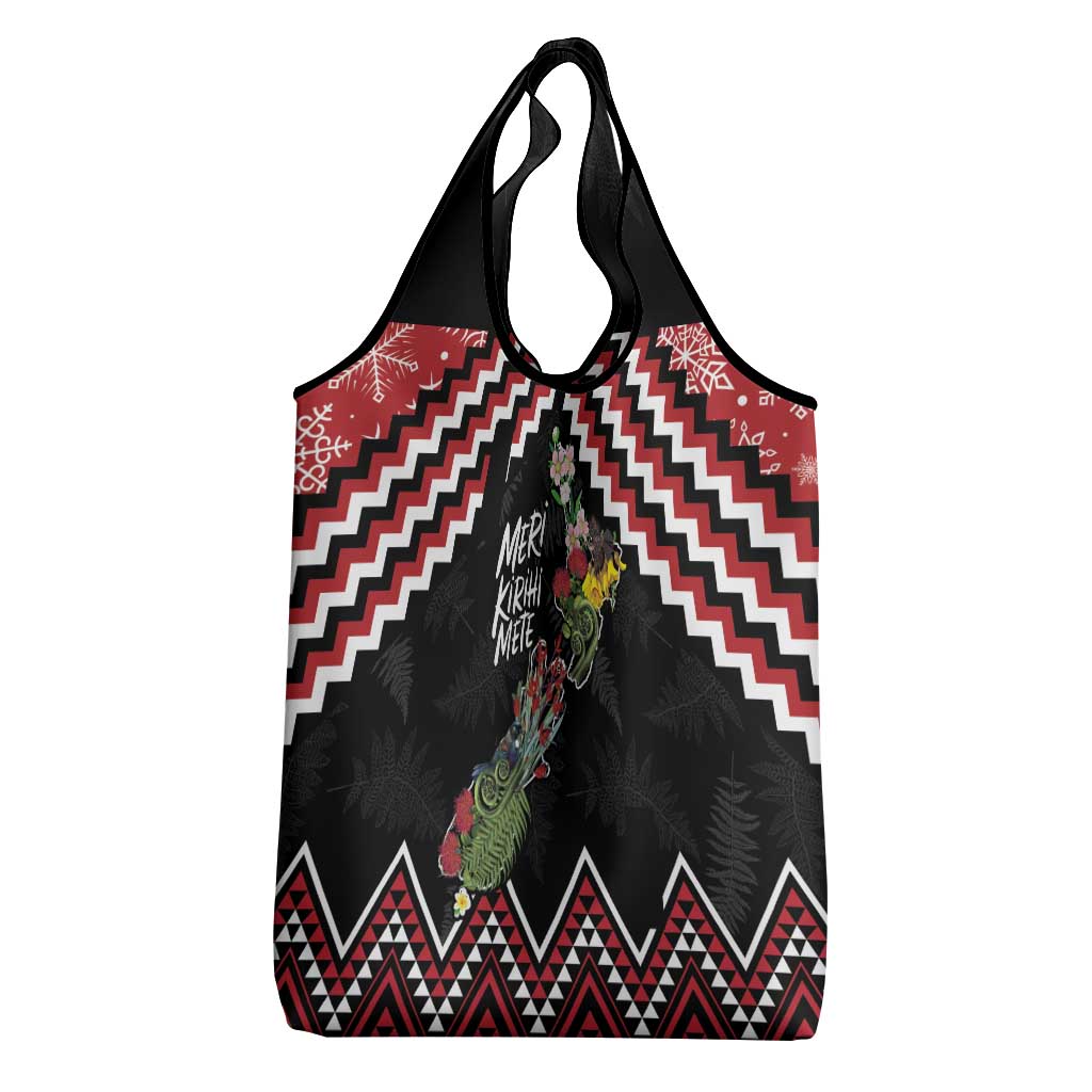 New Zealand Christmas Taniko Poutama Grocery Bag Flora Map with Birds - Aussie Hoodie