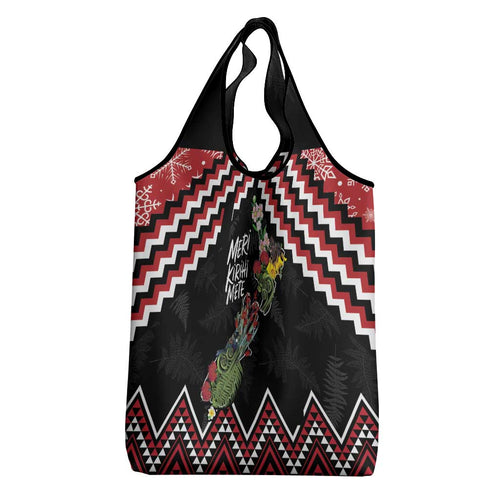 New Zealand Christmas Taniko Poutama Grocery Bag Flora Map with Birds - Aussie Hoodie