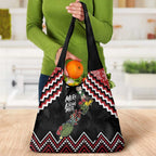 New Zealand Christmas Taniko Poutama Grocery Bag Flora Map with Birds - Aussie Hoodie