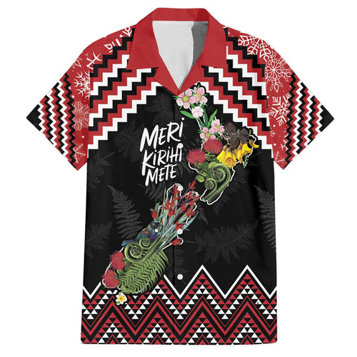 New Zealand Christmas Taniko Poutama Hawaiian Shirt Flora Map with Birds - Aussie Hoodie