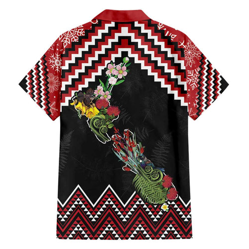 New Zealand Christmas Taniko Poutama Hawaiian Shirt Flora Map with Birds - Aussie Hoodie