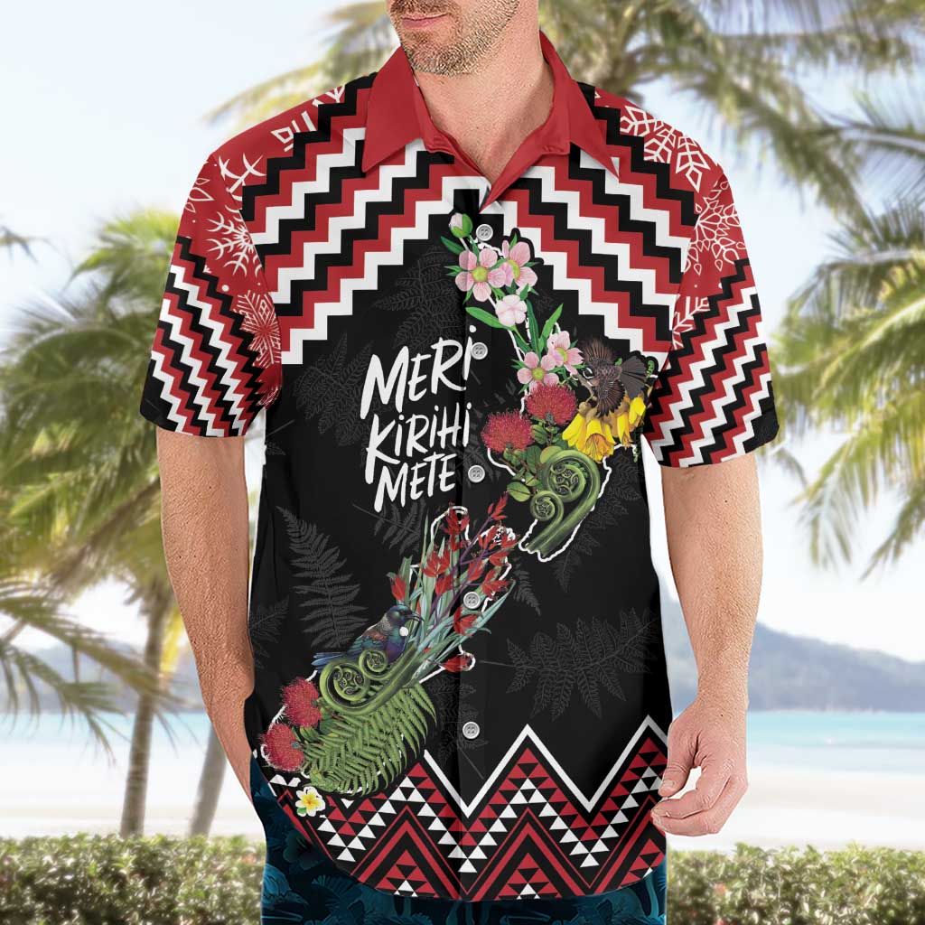 New Zealand Christmas Taniko Poutama Hawaiian Shirt Flora Map with Birds - Aussie Hoodie