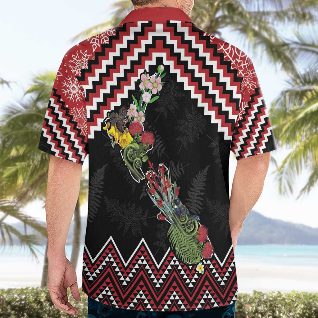 New Zealand Christmas Taniko Poutama Hawaiian Shirt Flora Map with Birds - Aussie Hoodie