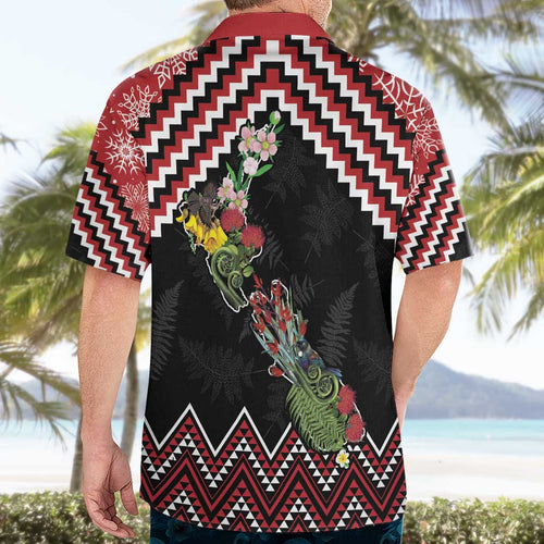 New Zealand Christmas Taniko Poutama Hawaiian Shirt Flora Map with Birds - Aussie Hoodie