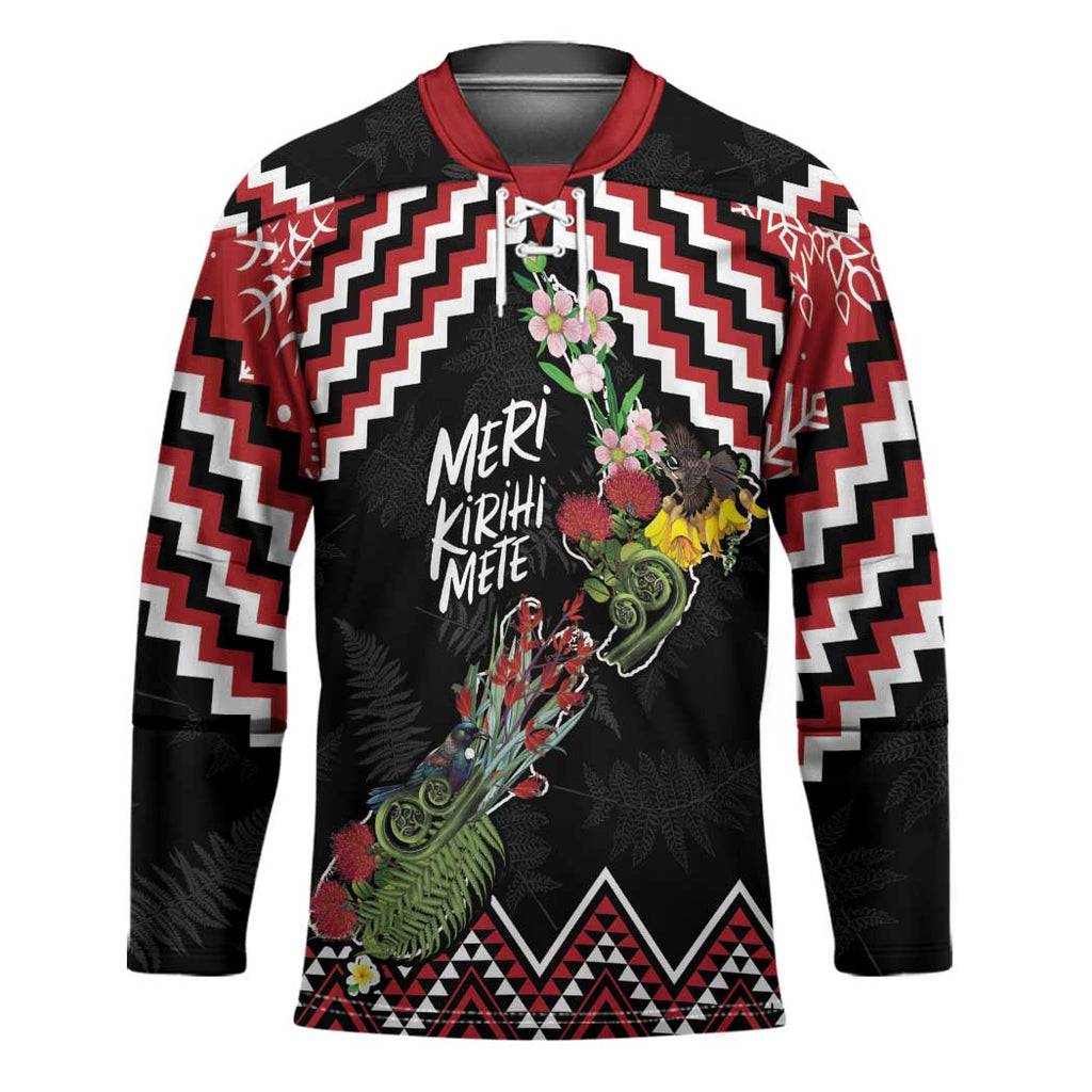 New Zealand Christmas Taniko Poutama Hockey Jersey Flora Map with Birds - Aussie Hoodie
