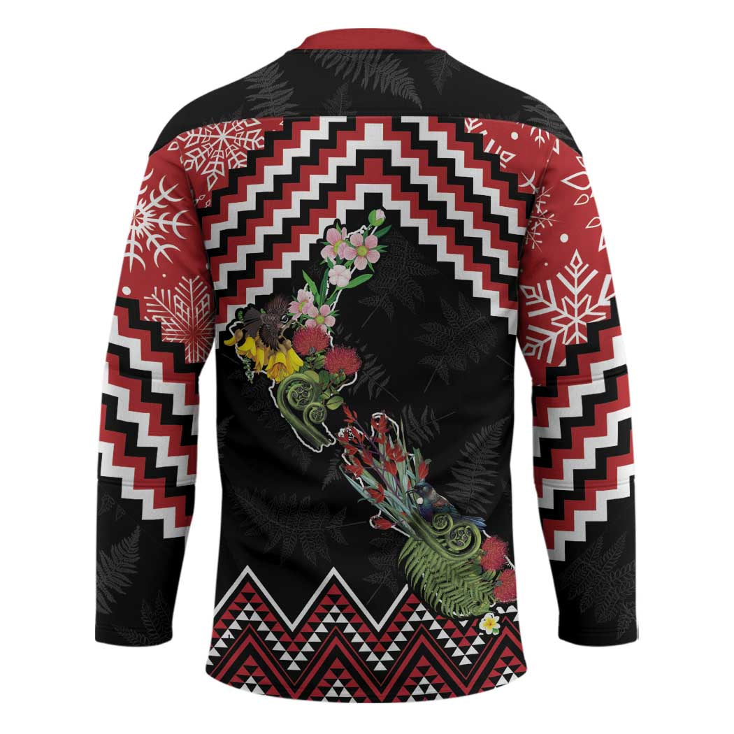 New Zealand Christmas Taniko Poutama Hockey Jersey Flora Map with Birds - Aussie Hoodie