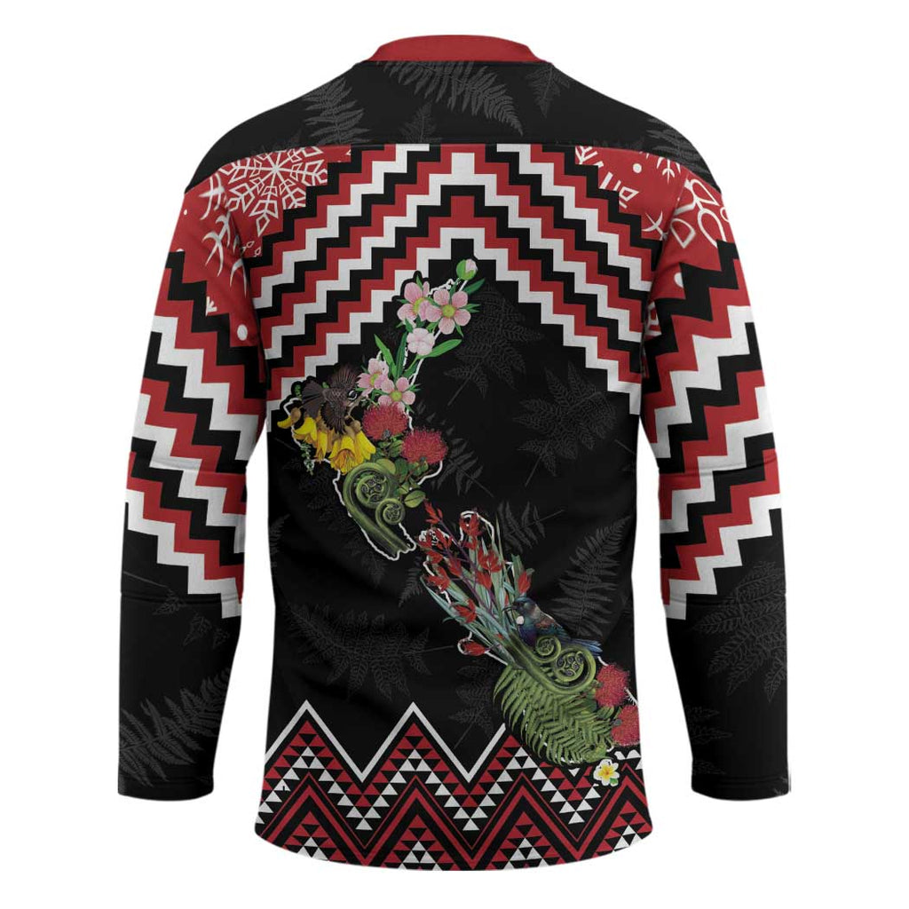 New Zealand Christmas Taniko Poutama Hockey Jersey Flora Map with Birds - Aussie Hoodie